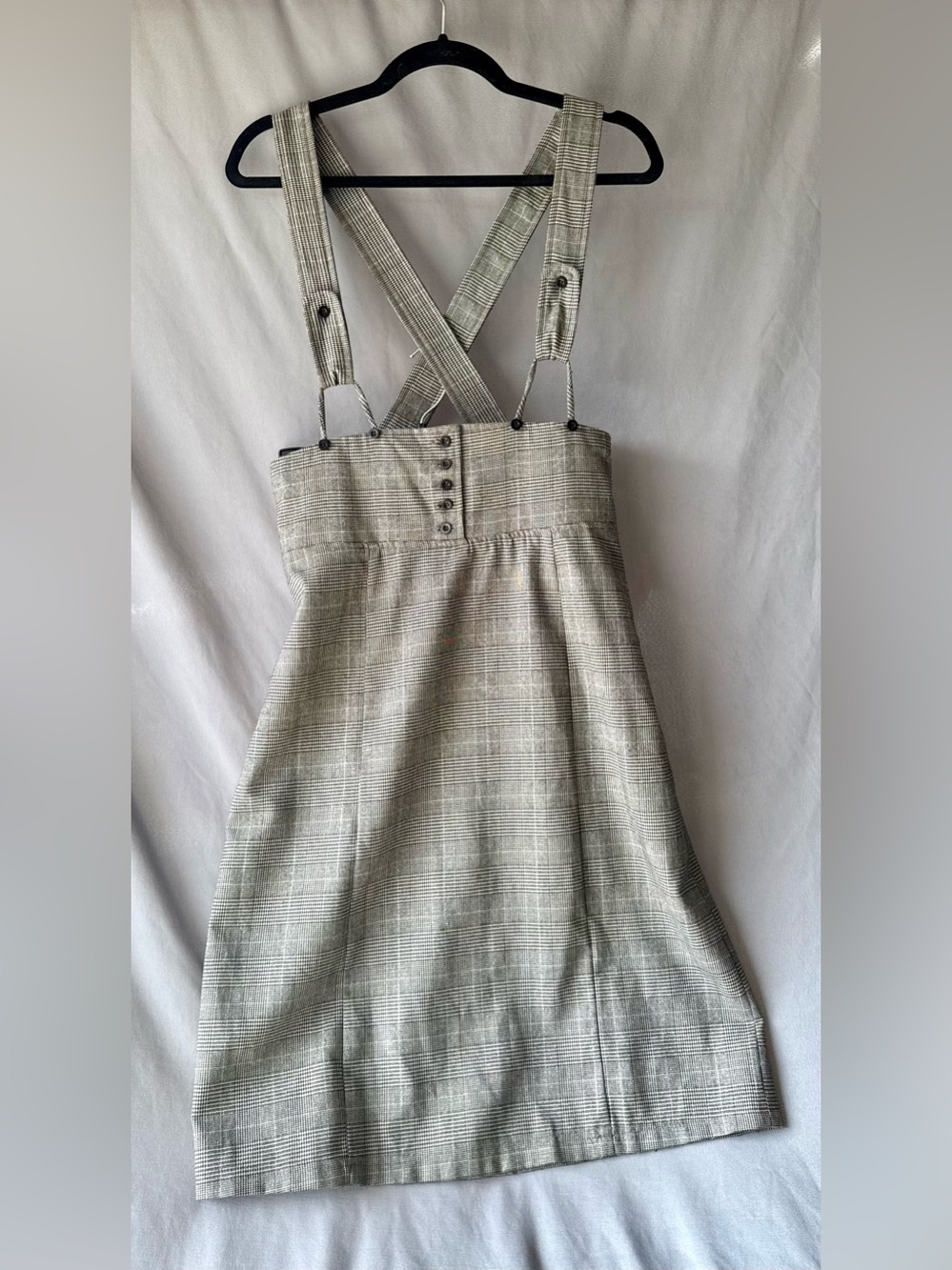 Plaid Dirndl-Inspired Suspender Pinafore Dress XS/S Bodycon Dark Academia